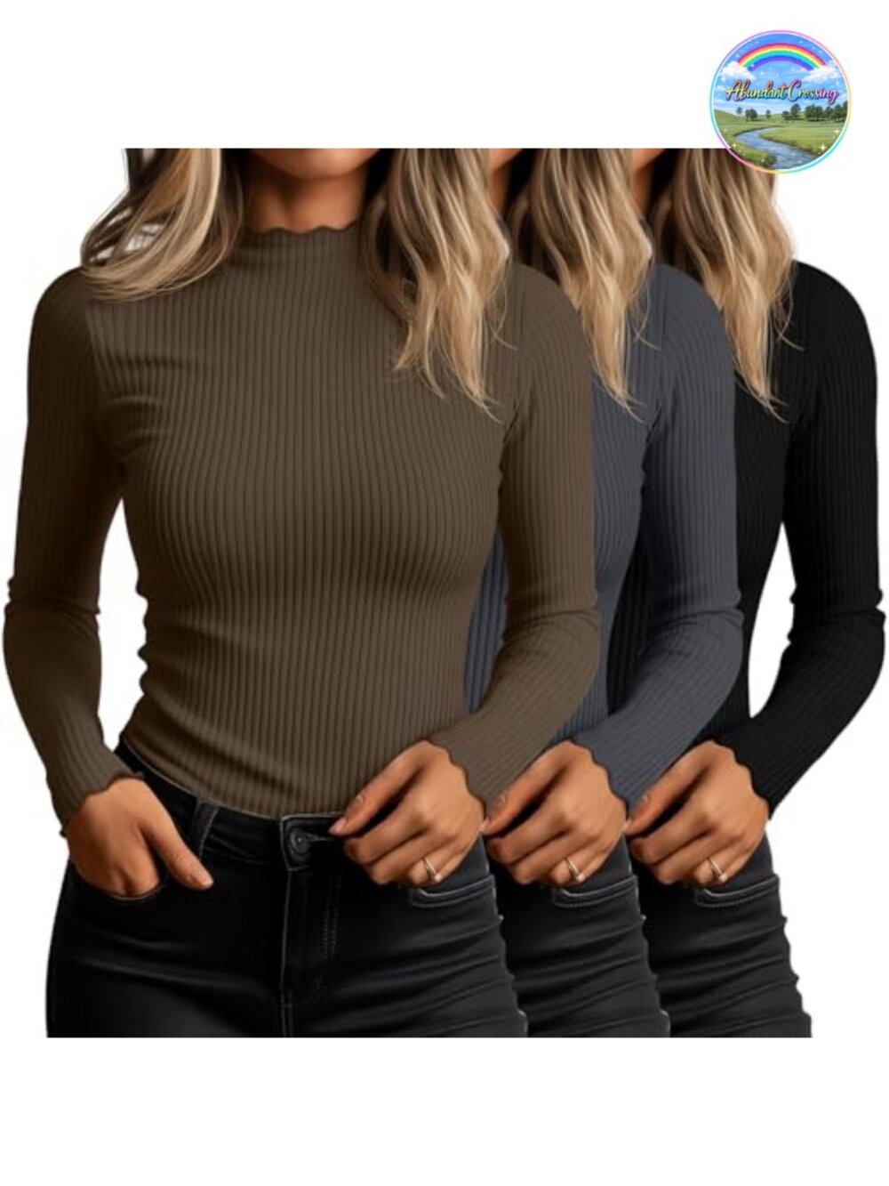 3 Pack Women's Cotton Blend Mock Turtleneck Long Sleeve Tops